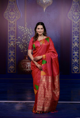 VIRDHI TEXTILE Geometric Print, Self Design Bollywood Silk Blend Saree(Red)