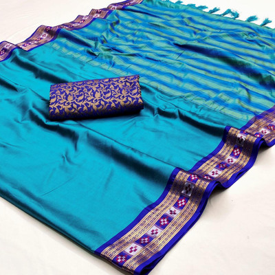 KHODALSAREEFEB Solid/Plain, Woven Sambalpuri Cotton Blend Saree(Yellow)