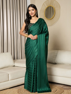 Sareemall Solid/Plain Bollywood Satin Saree(Green)