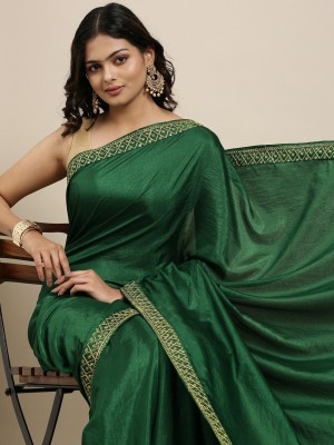 YNNY Embroidered Bollywood Silk Blend Saree(Green)