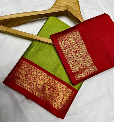 BRCTEXTILE Solid/Plain Banarasi Cotton Silk Saree(Multicolor)