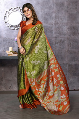 Kjs Digital Print Mysore Chiffon Saree(Multicolor)