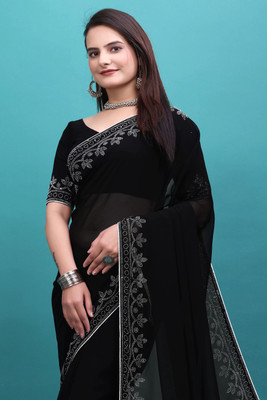SHELDROM MART Embroidered Bollywood Georgette Saree(Black)