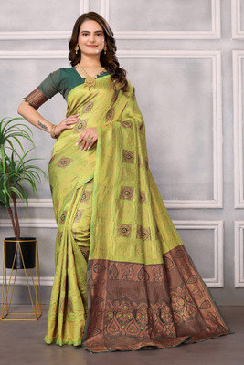 HITESH ENTERPRISE Self Design Banarasi Polyester Saree(Light Green)