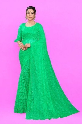 Norraflex Self Design Bollywood Net Saree(Green)