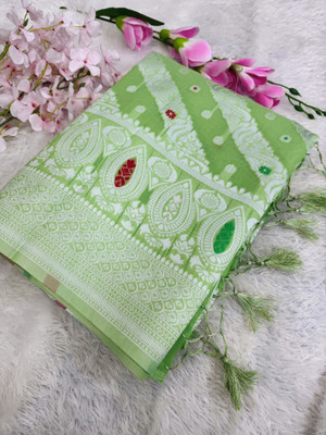 Divastri Woven Banarasi Cotton Silk Saree(Light Green)