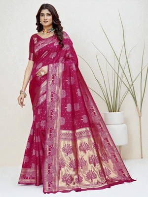 LERYZA Woven Banarasi Jacquard Saree(Pink)