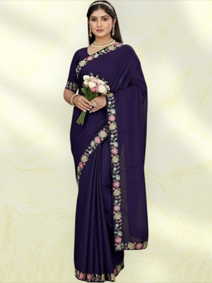 Shree Ambey Self Design Bollywood Georgette Saree(Dark Blue)