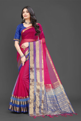 Aarunika SST Solid/Plain Bollywood Organza Saree(Pink)
