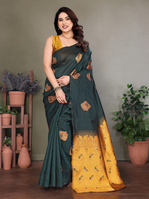 JEEMONJA SALES Woven, Self Design Kanjivaram Pure Silk, Art Silk Saree(Green)