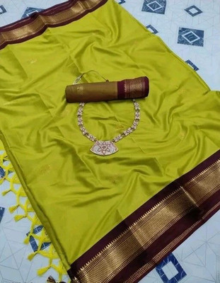 NST5 Woven Paithani Cotton Silk Saree(Yellow, Brown)