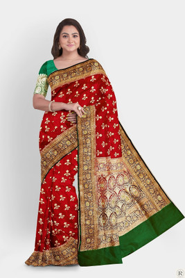 SHREE AMBAJI FASHION Woven Banarasi Handloom Silk Blend Saree(Red)