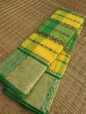 p fashion Printed Tant Pure Cotton Saree(Yellow, Red)