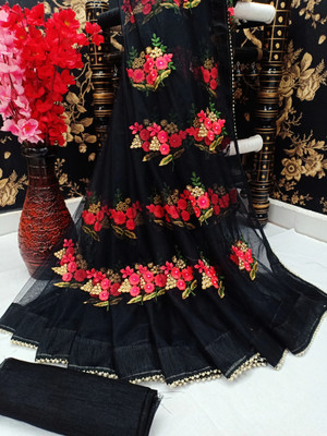PATLANI STYLE Embroidered Bollywood Net Saree(Black)