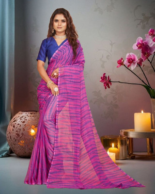 Jayu Embroidered Leheria Georgette Saree(Purple)