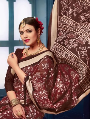 ASHNANTI Printed Bollywood Cotton Blend, Art Silk Saree(Pack of 2, Brown)