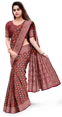 HouseOfCommon Digital Print Banarasi Crepe Saree(Maroon)