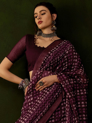 Divastri Printed Bollywood Cotton Linen Saree(Magenta)