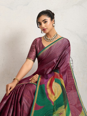 Tasrika Printed Bollywood Cotton Blend Saree(Purple)