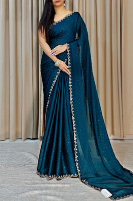KAKADIYA CREATION Embellished Bollywood Chiffon Saree(Dark Blue)