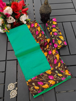 manish Solid/Plain Bollywood Cotton Blend Saree(Dark Green)