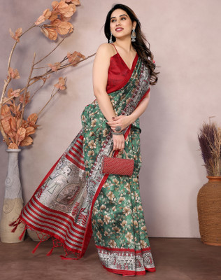 YASHIKA Printed Kalamkari Art Silk Saree(Green)