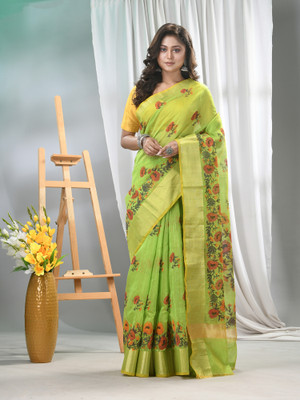 TANTLOOM Self Design Handloom Handloom Cotton Silk Saree(Green)