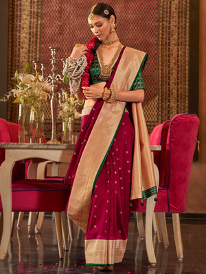 ANOUK Woven Banarasi Silk Blend Saree(Pink)