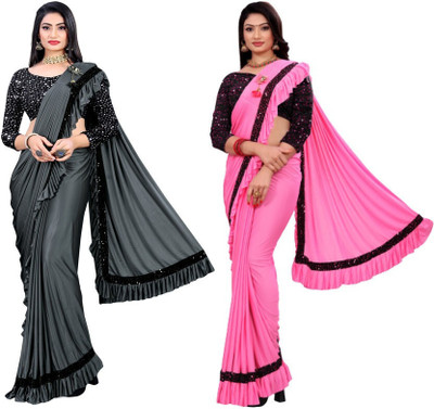HouseOfCommon Embellished Bollywood Lycra Blend Saree(Pack of 2, Multicolor)