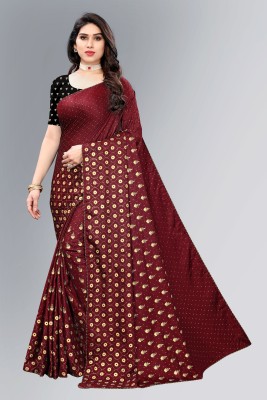 SARETRA MALL Striped, Polka Print Bollywood Cotton Silk Saree(Maroon)