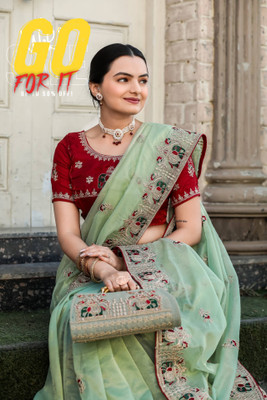 S.B Creation Embroidered, Self Design Bollywood Tussar Silk Saree(Green)