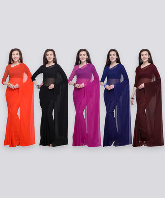 Anand Sarees Solid/Plain Bollywood Georgette Saree(Pack of 5, Multicolor)