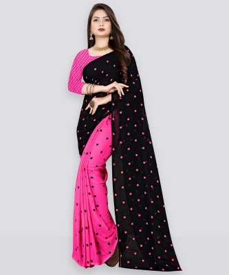 Anand Sarees Printed, Polka Print Daily Wear Georgette Saree(Pink, Black)