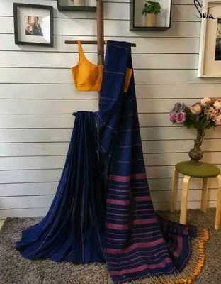 Maa laxmi saree center Self Design Tant Pure Cotton Saree(Dark Blue)