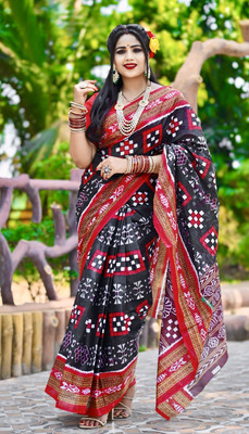 kalyani nx Printed Sambalpuri Pure Cotton Saree(Black)