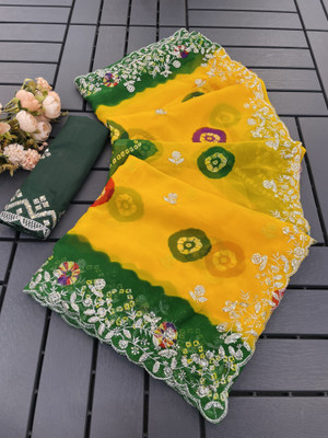 Zari and Ziba Dyed Bollywood Georgette Saree(Yellow)