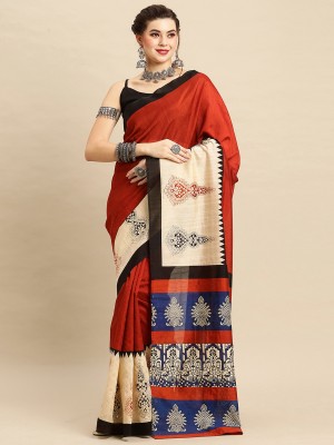 Divastri Printed Sambalpuri Silk Blend Saree(Orange)