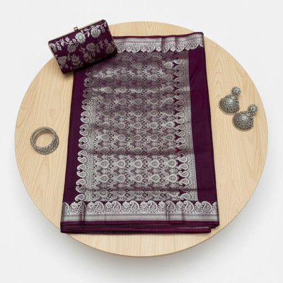Arzoo kala textiles Woven, Paisley Banarasi Cotton Silk Saree(Pack of 2, Purple)