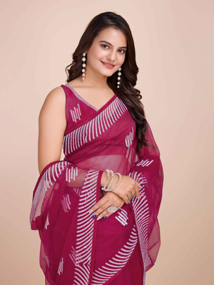 sareesy Embroidered Bollywood Net Saree(Red)