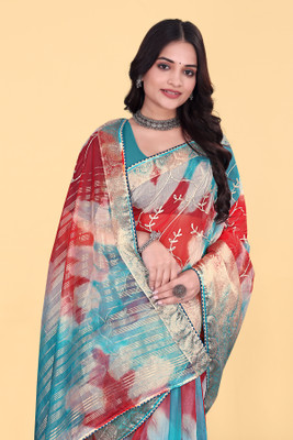 Aarunika LGF Printed Bollywood Organza Saree(Multicolor)