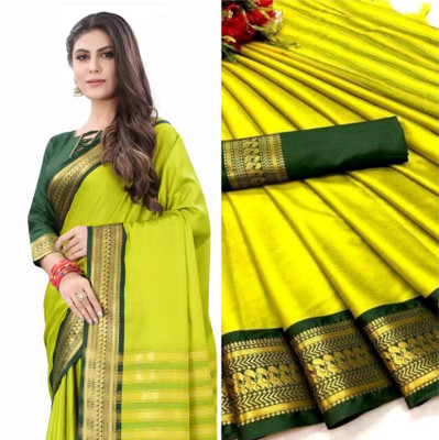 Bloviate Woven Banarasi Silk Blend, Cotton Linen Saree(Multicolor)