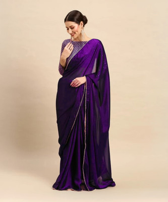 NBnakrani Solid/Plain Bollywood Satin Saree(Purple)
