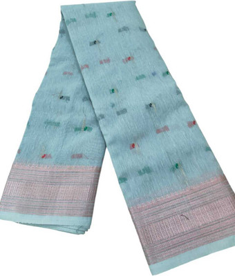 The FabLab Woven Handloom Cotton Linen Saree(Grey)
