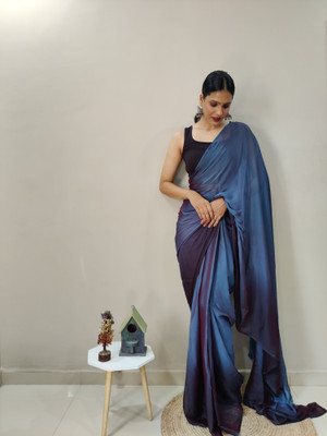 Upalksh Dyed Bollywood Chiffon, Silk Blend Saree(Blue)