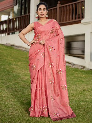 Divastri Embroidered Bollywood Cotton Blend Saree(Pink)