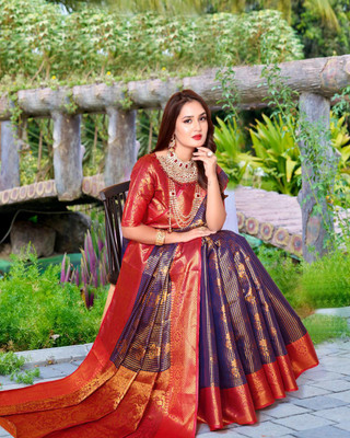 LAVYANSH CREATION Self Design, Woven Banarasi Art Silk, Jacquard Saree(Blue)