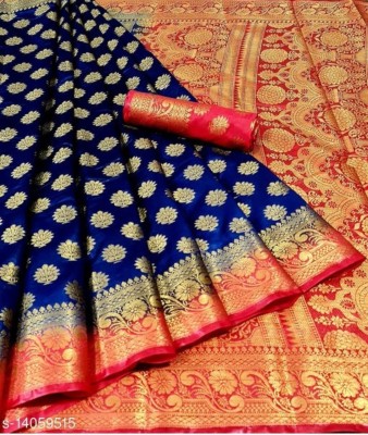 yasvicreation Self Design Kanjivaram Jacquard Saree(Light Blue)