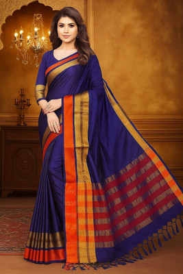 Soor Panchi Woven Kanjivaram Pure Silk Saree(Blue)