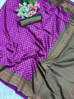 Orus Self Design, Embellished, Woven Bollywood Pure Silk, Jacquard Saree(Purple)