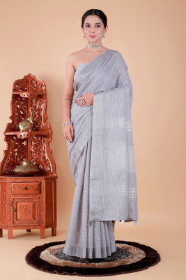 NEGRONI Solid/Plain Daily Wear Linen Saree(Grey)